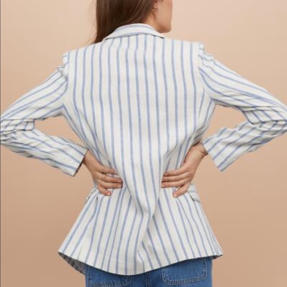 White and blue striped blazer